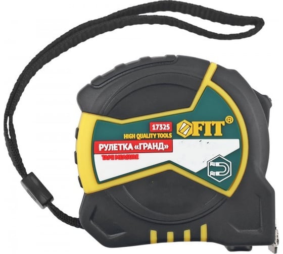 Рулетка FIT Гранд, калиброванная лента, нейлоновое покрытие, магнитный крючок, двойной стопор, прорезиненный корпус 10 м х 25 мм 17330