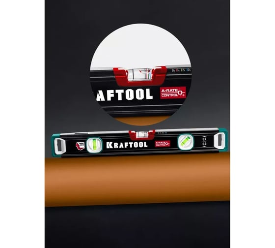 Сверхпрочный уровень с инновационным зеркальным глазком KRAFTOOL A-RATE Control 400 мм, точность 0.3 мм/м, 34986-40