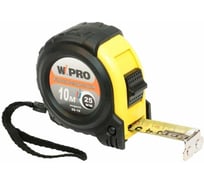 Рулетка WIPRO 10мх25мм, АБС-пластик, двухсторонняя разметка, магнитный двухсторонний упор, каучуковая защита, нейлоновое покрытие ленты, толщина 0.125 мм, ткан. р 065-10