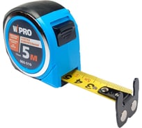 Рулетка WIPRO 5мх19 мм, АБС-пластик, двухсторонняя разметка, магнитный двухсторонний упор, каучуковая защита, нейлоновое покрытие ленты, толщина 0.125 мм, ткан. 065-519