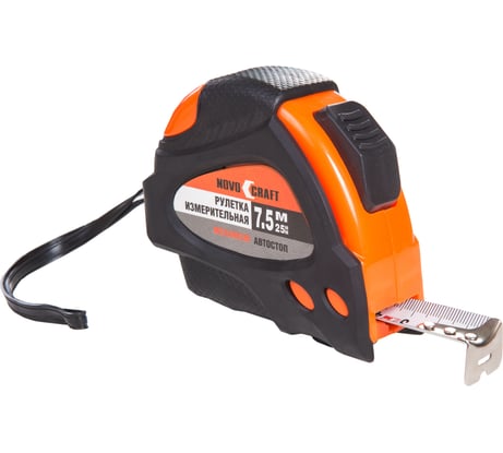 Рулетка NOVOCRAFT 7E, 7,5 м, 25 мм, SELF-STOP, ABS, CO-molded, лента белая 7E7525NC