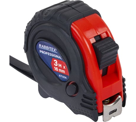 Рулетка измерительная RABBITEX 3,0мх16мм, Professional, обрезиненный корпус, 3 мех. фиксац 671356