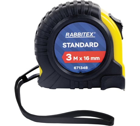 Рулетка измерительная RABBITEX 3,0мх16мм, Standard, обрезиненный корпус 671348
