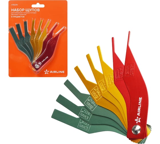 Щуп для измерения толщины Airline колодок дисковых тормозов, набор 8 пр., блистер ATBQ310 1