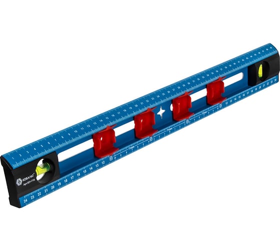 Уровень электрика КОБАЛЬТ 500 мм, W-обр. профиль, 2 глазка, линейка, шкала для разметки подрозетников 68 мм, точность 0.75 мм/м 921-718 1