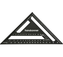 Угольник Hanskonner 300мм, алюминиевый сплав, чёрный анодированный корпус, белая шкала, HK2020-07-300