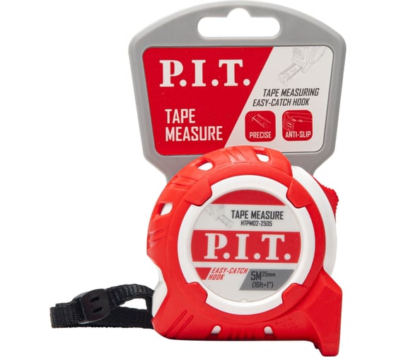 Рулетка с фиксатором P.I.T. (5 м x 25 мм, корпус ABS+TPR, фиксатор, клипса, ремешок), HTPM02-2505 1