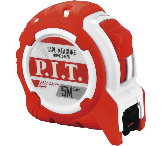 Рулетка с фиксатором P.I.T. (5 м x 19 мм, корпус ABS+TPR, фиксатор, клипса, ремешок), HTPM02-1905 1