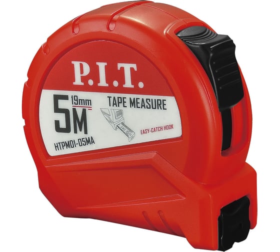 Рулетка с фиксатором P.I.T. (5 м x 19 мм, корпус ABS, фиксатор, клипса, ремешок), HTPM01-05MA 1