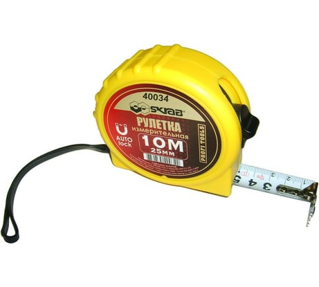 Рулетка SKRAB 10м/25мм авто магнит, желтая 40034