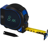 Рулетка КОБАЛЬТ УЛЬТРА 8 м х 25 мм, окно для записей, пласт. корпус, мех. стопор, нейл. покр. ленты 0,12 мм, усил. магнит, блист. подвес 924-061