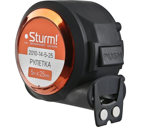 Рулетка с автостопом Sturm 5x25мм, soft touch, 2x сторонняя шкала, магнит, 2010-14-5-25