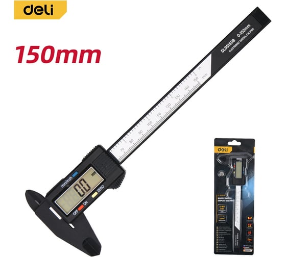 Электронный штангенциркуль DELI 150 мм DL90150B (метр/дюйм, пластик, LCD дисплей) 225707 1