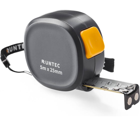 Рулетка измерительная RUNTEC 5м x 25мм компактный корпус, трещоточный автостоп, двусторонняя шкала, нейлоновое покрытие RT-MIT5CG
