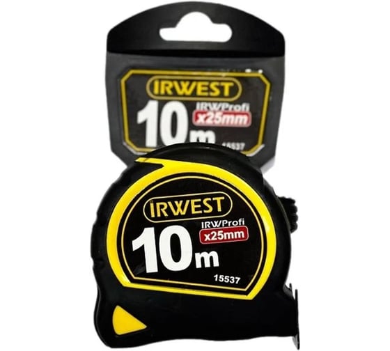 Рулетка IRWEST 10м25мм, irwprofi, широкий зацеп, белое двустороннее полотно, 2к авс корпус, арт, 15537