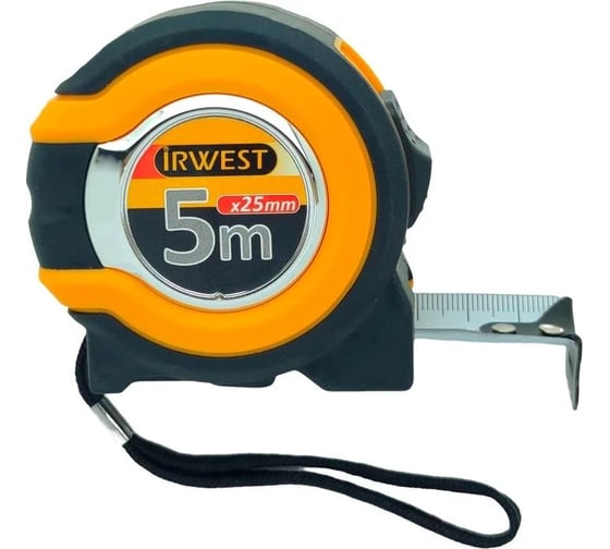 Рулетка IRWEST 5м25мм, irwprofi, широкий зацеп, белое двустороннее полотно, 2к авс корпус, арт, 15535