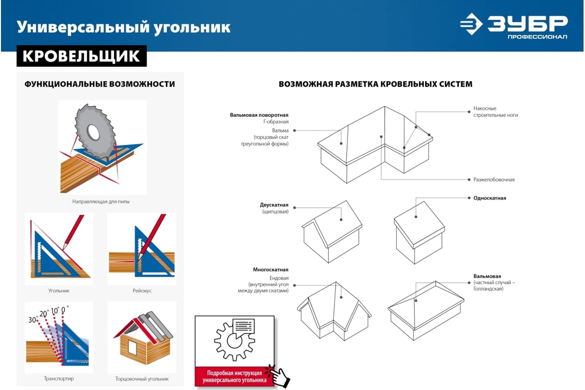 Универсальный кровельный угольник ЗУБР Кровельщик 180 мм, 5-в-1 34391-18 -  выгодная цена, отзывы, характеристики, фото - купить в Москве и РФ