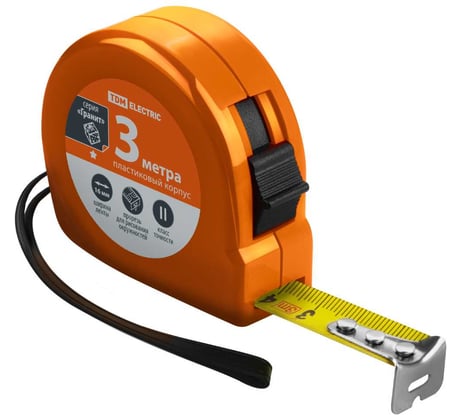 Рулетка TDM ELECTRIC длина 3 м, стальная лента, ширина 16 мм, пластиковый корпус, "Гранит" SQ1018-0101