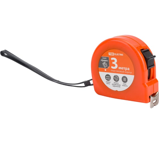 Рулетка TDM ELECTRIC длина 3 м, стальная лента, ширина 16 мм, пластиковый корпус, "Гранит" SQ1018-0101