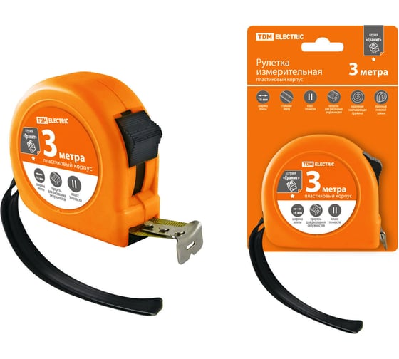 Рулетка TDM ELECTRIC длина 3 м, стальная лента, ширина 16 мм, пластиковый корпус, "Гранит" SQ1018-0101