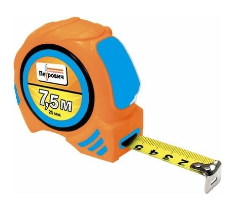 Рулетка Петрович П069-0725 в обрезиненном корпусе, AUTOLOCK, 7.5 м, 25 мм 4100003148