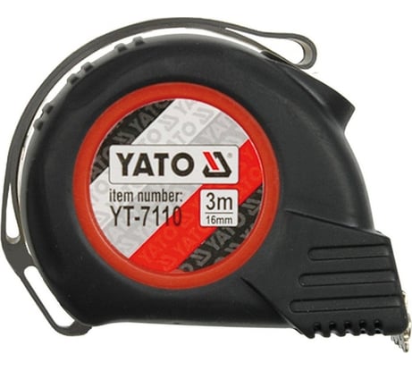 Рулетка YATO 3 м, 16 мм, автостоп, магнит, обрезиненный корпус YT-7110