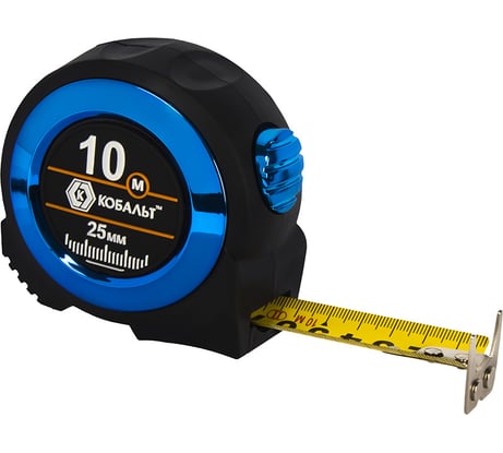 Рулетка КОБАЛЬТ Экстра 10 м, 25 мм, металлический корпус, толщина 0,13 мм, автостоп, магнит, 2 сторонняя шкала 906-906