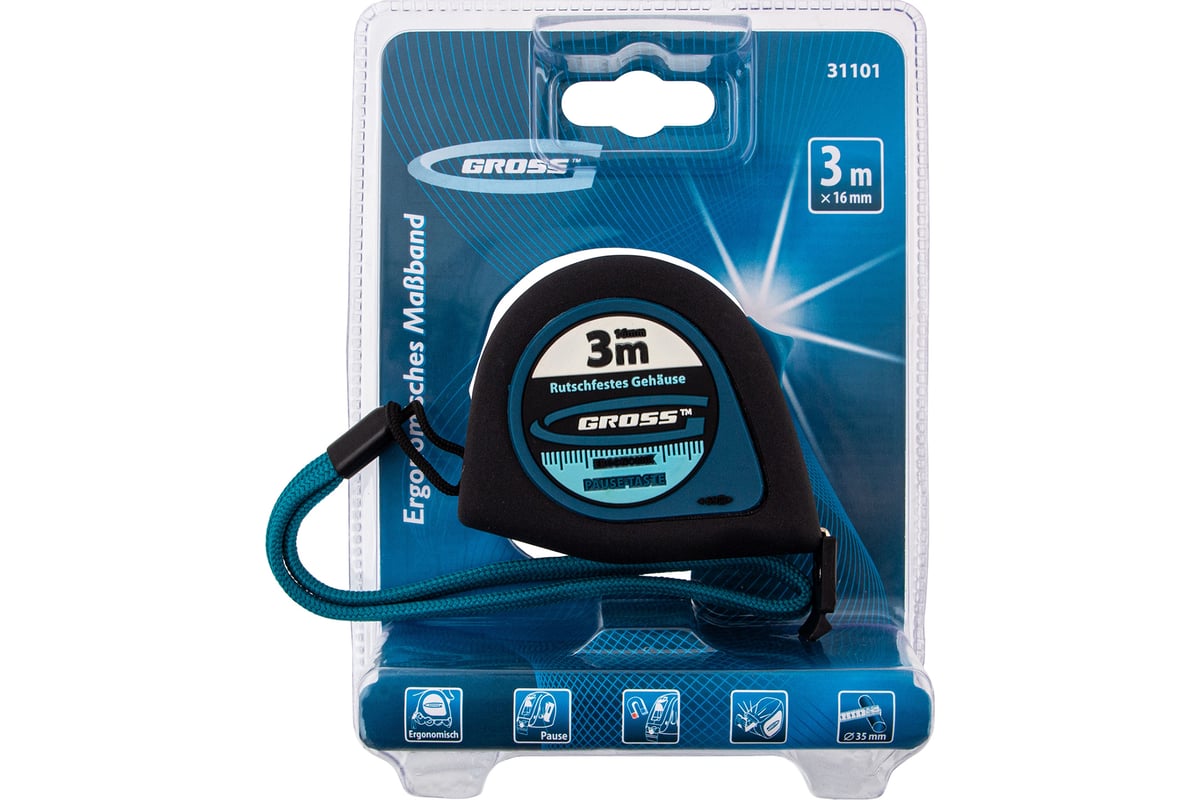 Рулетка 3 м x 16 мм GROSS Ergonomisch 31101 - выгодная цена, отзывы ...