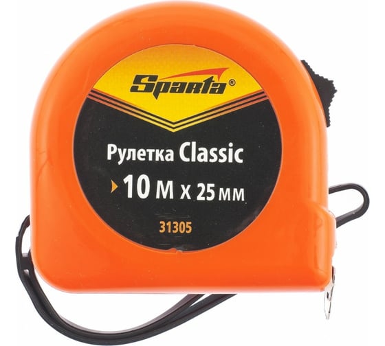 Рулетка SPARTA Classic,10 м х 25 мм, пластиковый корпус// 31305