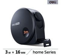 Рулетка DELI Home Series Black HT8316 3 м, 16 мм, эксклюзивный дизайн, корпус высококачественный Софт-тач пластик 104618