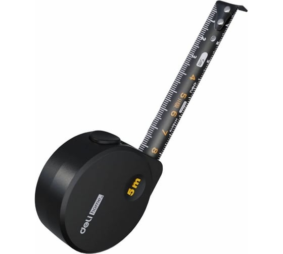 Рулетка DELI Home Series Black HT8519 5 м, 19 мм, эксклюзивный дизайн, корпус высококачественный Софт-тач пластик 104619