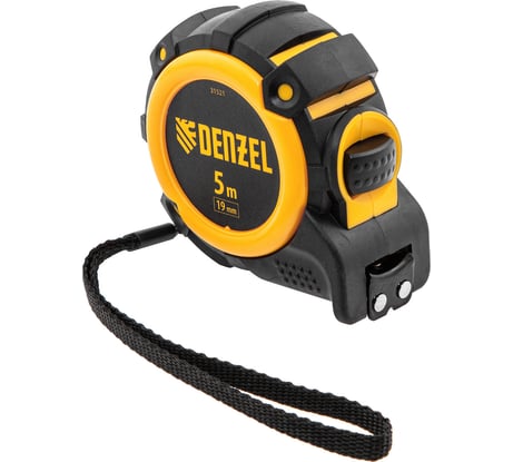 Рулетка Denzel 5 м, 19 мм, автоматическая фиксация, нейлоновое покрытие, магнит. зацеп, двухсторонняя разметка 31521