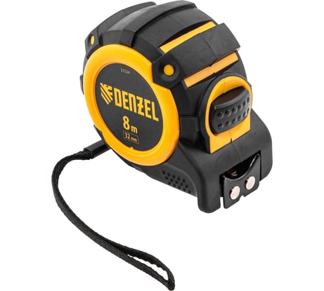 Рулетка Denzel 8 м, 32 мм, автоматическая фиксация, нейлоновое покрытие, магнит. зацеп, двухсторонняя разметка 31524
