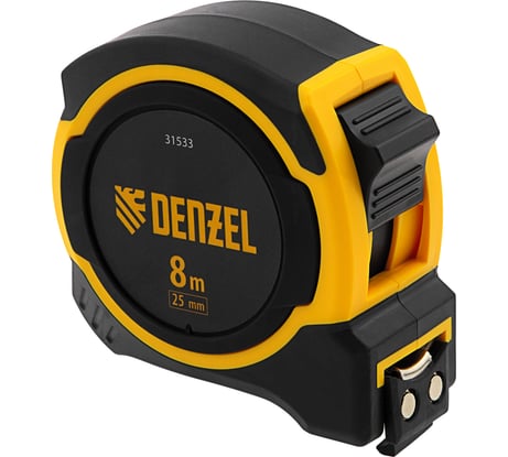 Рулетка Denzel 8 м, 25 мм, двухкомпонентный корпус, магнитный обрезиненный зацеп 31533