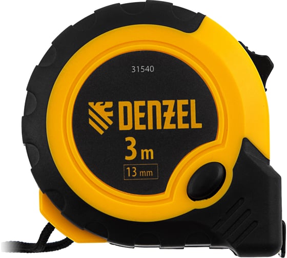 Рулетка Denzel 3 м, 13 мм, двухкомпонентный корпус, кнопка-пауза 31540