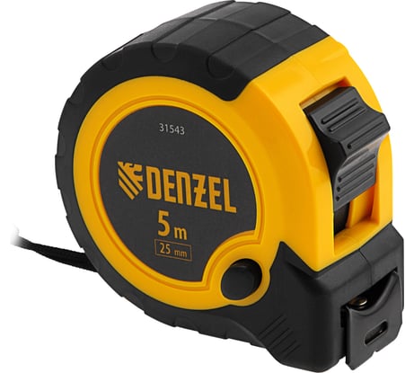 Рулетка Denzel 5 м, 25 мм, двухкомпонентный корпус, кнопка-пауза 31543