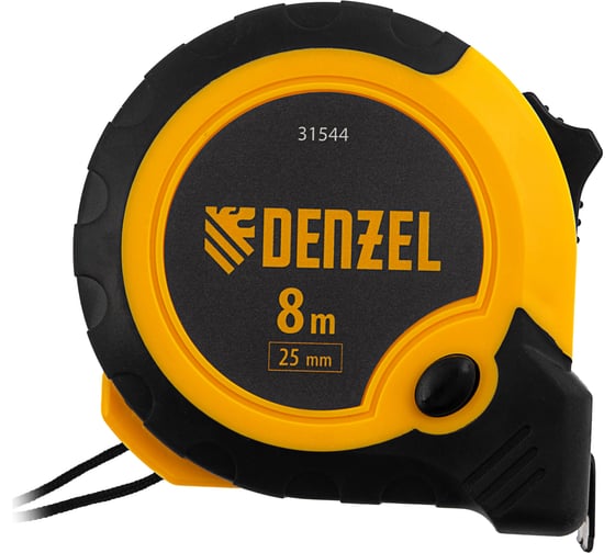 Рулетка Denzel 8 м, 25 мм, двухкомпонентный корпус, кнопка-пауза 31544