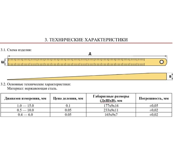 Клиновой щуп АЛЬФА-НДТ от 0,5 до 10,0 мм, с первичной калибровкой УП-00003150