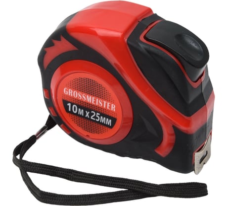 Рулетка GROSSMEISTER обрезиненная, автостоп, 10 м, 25 мм 009004004