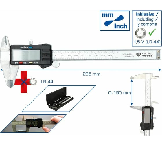 Электронный штангенциркуль Brilliant Tools 0-150 мм BT114900