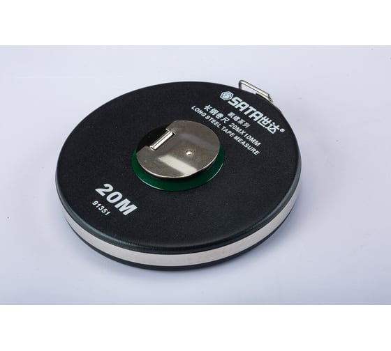 Рулетка Sata стальная лента 30 м, 10 мм, белая, ПВХ корпус 91352