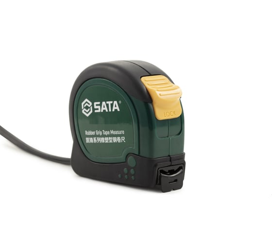 Рулетка Sata стальная лента 7.5 м, 25 мм, белая, обрезиненный корпус, желтый фиксатор 91336