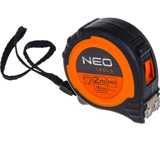 Рулетка NEO Tools стальная лента с нейлоновым покрытием 2 м x 16 мм магнит, амортизатор 67-112