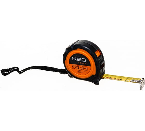 Рулетка NEO Tools стальная лента с нейлоновым покрытием 3 м x 19 мм магнит амортизатор 67-113