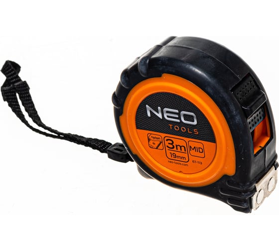 Рулетка NEO Tools стальная лента с нейлоновым покрытием 3 м x 19 мм магнит амортизатор 67-113
