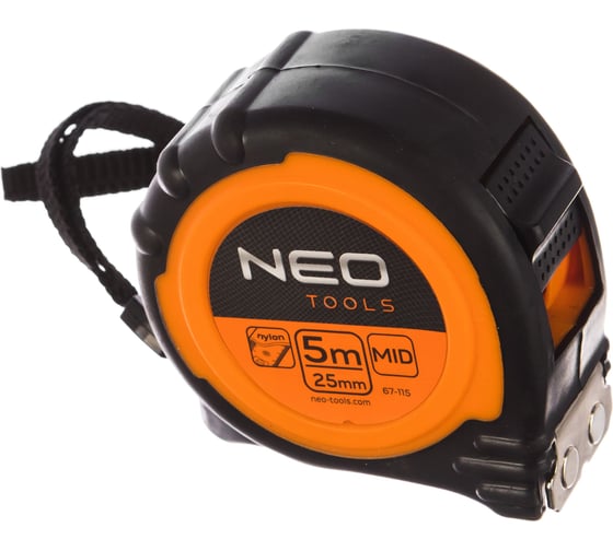 Рулетка NEO Tools стальная лента с нейлоновым покрытием 5 м x 25 мм магнит амортизатор 67-115 1