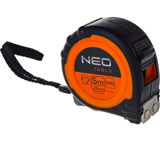 Рулетка NEO Tools стальная лента с нейлоновым покрытием 5 м x 25 мм магнит амортизатор 67-115