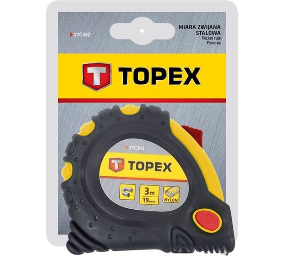 Рулетка TOPEX стальная лента 2 м x 16 мм магнит 2 кнопки паузы 27C342