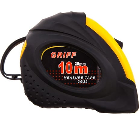 Рулетка с двумя фиксаторами в обрезинном корпусе 10мх25мм GRIFF 013955