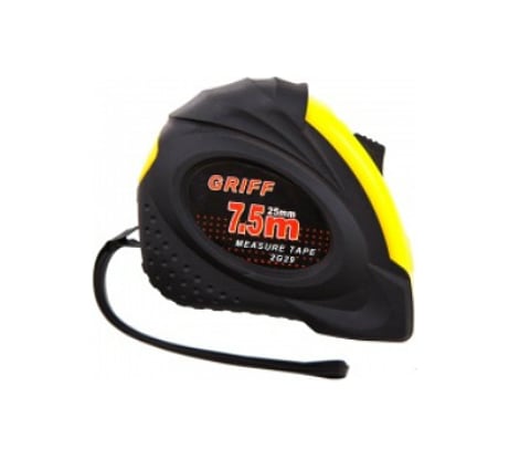 Рулетка с двумя фиксаторами в обрезинном корпусе 7.5мх25мм GRIFF 015705